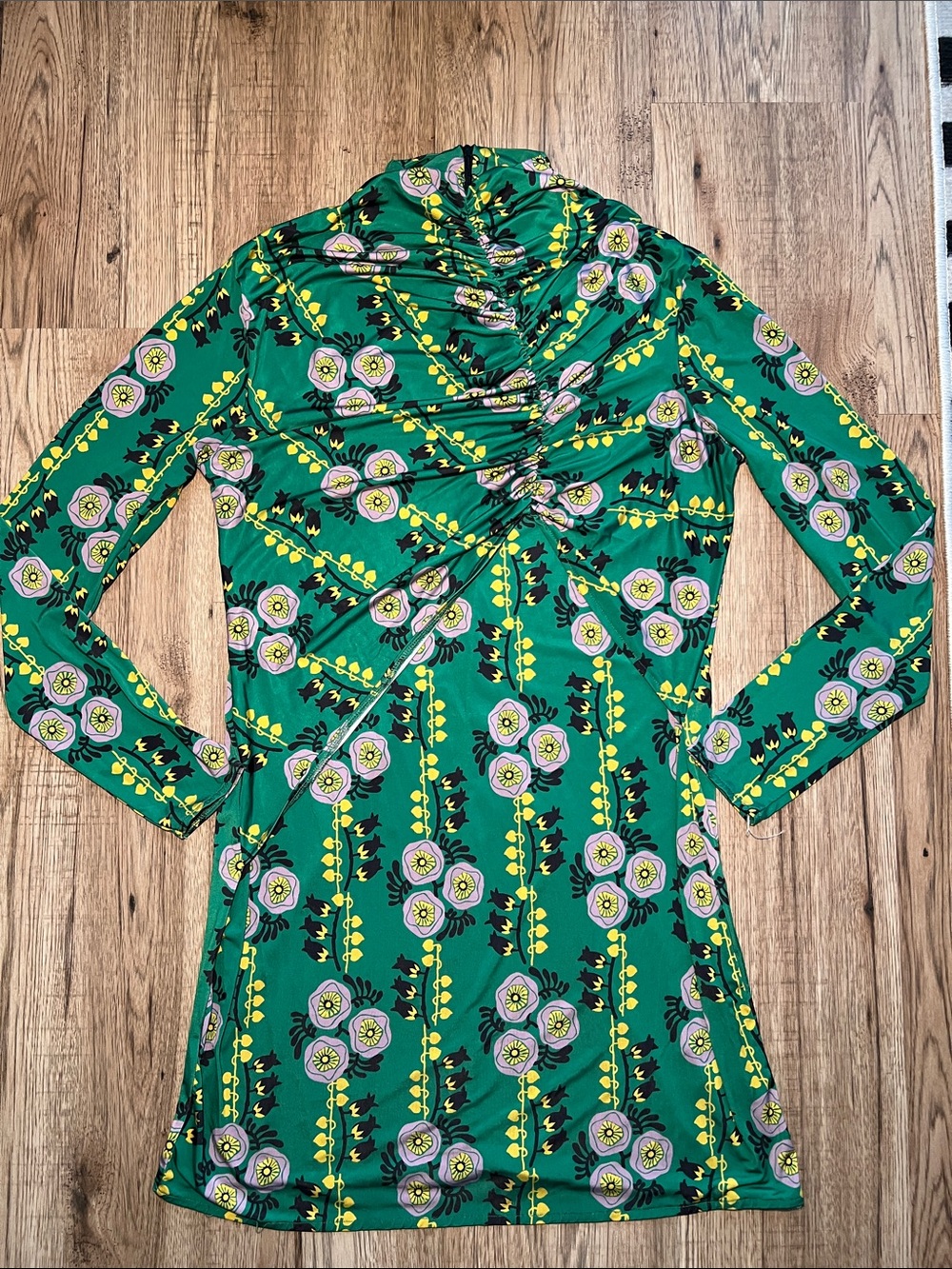 Zara Green Floral Long Sleeve Dress Size L